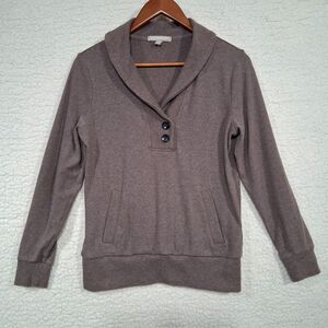 Banana Republic Womens Size S Shawl Neck Brown 2 Button Sweater Kangaroo Pocket